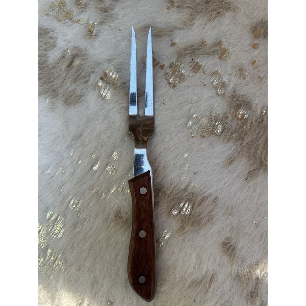 Vintage Emperor Steel Japan Carving Fork Wood Handle Stainless 11"